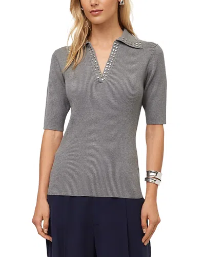 Fifteen Twenty Eleanor Embellished Polo Sweater In Gray