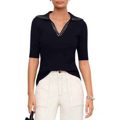 Fifteen Twenty Eleanor Embellished Polo Sweater In Blue
