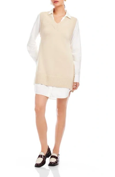 Fifteen Twenty Elora Long Sleeve Mixed Media Dress In Neutral