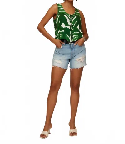 Fifteen Twenty Emery Tie Front Sleeveless Top In Green Palm Leaf