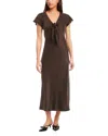 Fifteen Twenty Emmeline Tie Front Flutter Sleeve Midi Dress In Brown