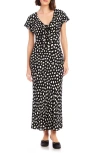 Fifteen Twenty Emmeline Tie Front Flutter Sleeve Maxi Dress In Dot Print