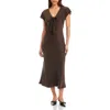 Fifteen Twenty Emmeline Tie Front Flutter Sleeve Midi Dress In Brown