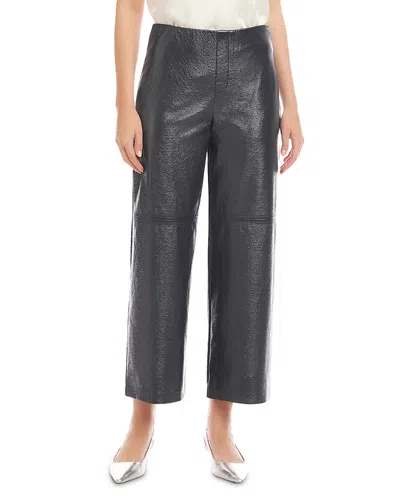 Fifteen Twenty Crop Wide Leg Patent Faux Leather Pants In Blue