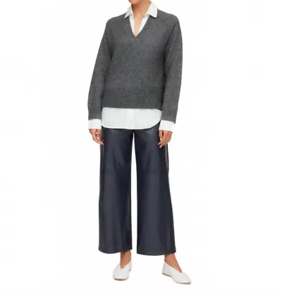 Fifteen Twenty Faux Patent Leather Cropped Pants In Navy In Blue