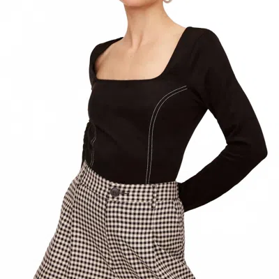 Fifteen Twenty Faux Suede Stitch Long Sleeve Top In Black