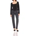 Fifteen Twenty Contrast Stitch Faux Suede Top In Black