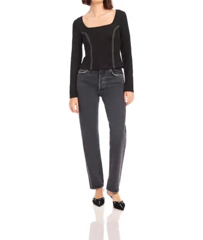 FIFTEEN TWENTY FAUX SUEDE STITCH TOP IN BLACK