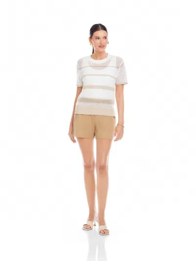 Fifteen Twenty Faye Stripe Short Sleeve Mesh Stitch Sweater In Multi