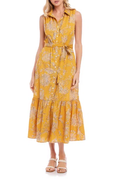 Fifteen Twenty Floral Belted Tiered Maxi Dress In Print Yellow