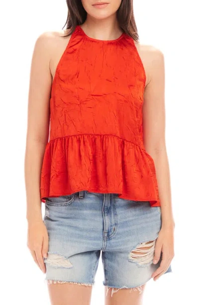 Fifteen Twenty Floren Peplum Crushed Satin Top In Burnt Orange