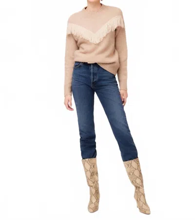 Fifteen Twenty Fringe Long Sleeve Sweater In Camel In Nude