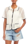 Fifteen Twenty Gemma Open Knit Button-up Shirt In White