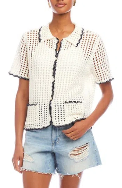 Fifteen Twenty Gemma Open Knit Button-up Shirt In Animal Print
