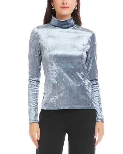Fifteen Twenty Gwen Crushed Velvet Mock Neck Top In Blue