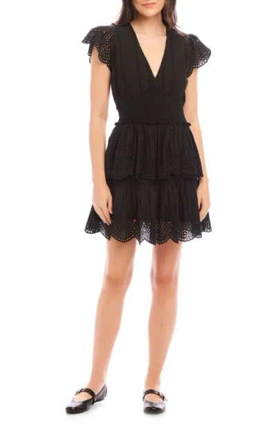 Fifteen Twenty Isla Eyelet Embroidered Minidress In Black