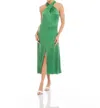 Fifteen Twenty Ivy Crossover Neck Satin Midi Dress In Blue