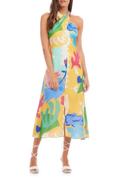 Fifteen Twenty Ivy Printed Crossover Neck Midi Dress In Multi