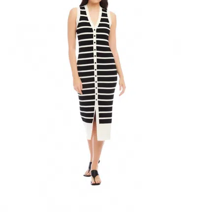 FIFTEEN TWENTY JENNA V-NECK SWEATER DRESS IN BLACK WHITE STRIPE