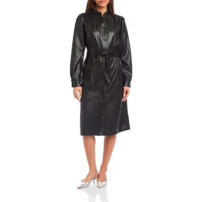 Fifteen Twenty Jennifer Long Sleeve Tie Belt Faux Leather Dress In Black