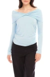 Fifteen Twenty Jillian Shirred Off The Shoulder Top In Baby Blue