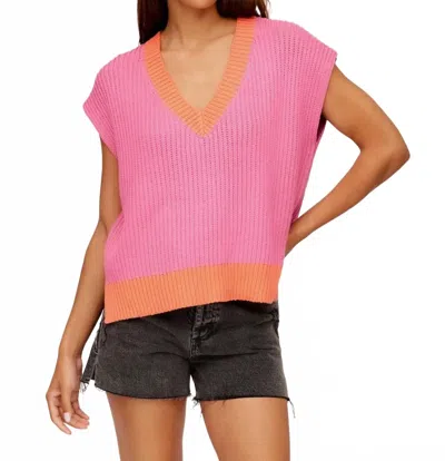 FIFTEEN TWENTY JULES SWEATER VEST IN PINK W/ ORANGE