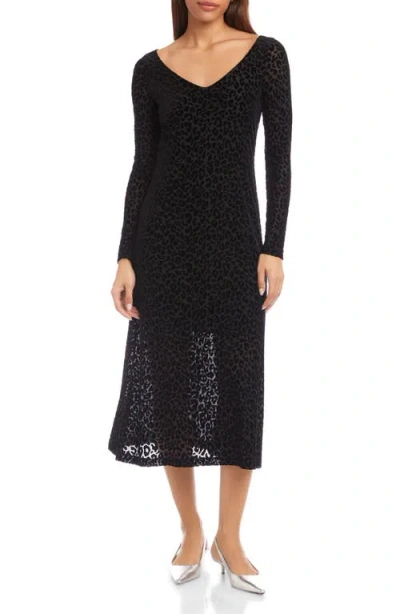 Fifteen Twenty Julia Long Sleeve Burnout Velvet Dress In Black