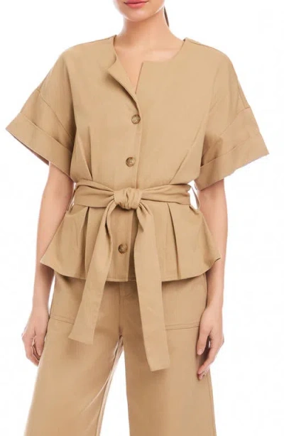 Fifteen Twenty Kai Belted Cotton Stretch Twill Top In Nude