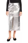 Fifteen Twenty Kaia Faux Leather Front Slit Midi Skirt In Silver