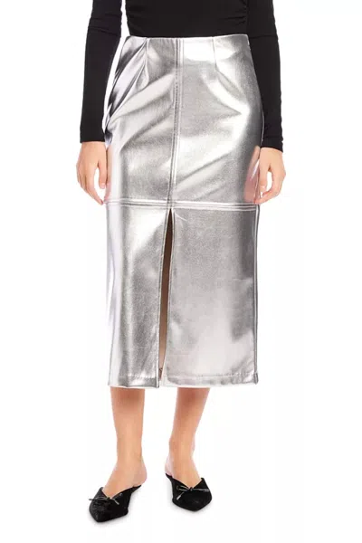 Fifteen Twenty Kaia Faux Leather Midi Skirt In Metallic Silver
