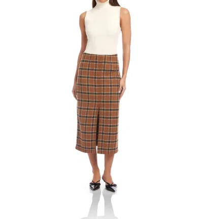 Fifteen Twenty Kaia Midi Skirt In Plaid Brown In Multi