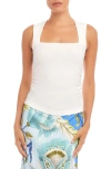 Fifteen Twenty Kandi Rib Square Neck Tank In Off White