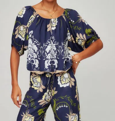 Fifteen Twenty Kasey Peasant Scoop Neck Top In Print In Animal Print