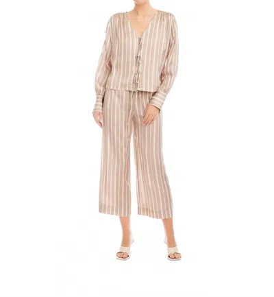 Fifteen Twenty Kayla Bow Detail Blouse In Khaki With Off White Stripes In Neutral