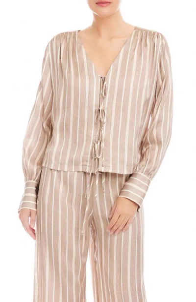 Fifteen Twenty Kayla Stripe Tie Front Shirt In Neutral