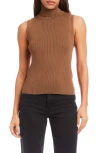 Fifteen Twenty Kelli Turtleneck Sleeveless Rib Sweater In Brown