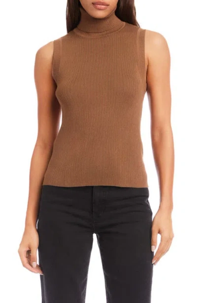 Fifteen Twenty Kelli Turtleneck Sleeveless Rib Sweater In Brown