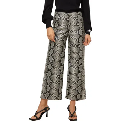 Fifteen Twenty Kelly Snakeskin Embossed Faux Leather Cropped Wide Leg Pants In Black