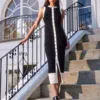 Fifteen Twenty Maves Contrast Trim Sleeveless Midi Sweater Dress In Black