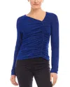 Fifteen Twenty Krissy Asymmetric Neck Long Sleeve Top In Sapphire Blue