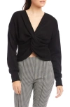 Fifteen Twenty Krista Front Twist Knit Top In Black