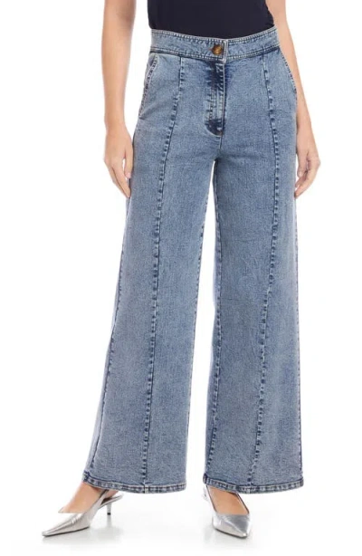 Fifteen Twenty Kristen High Waist Wide Leg Trouser Jeans In Blue