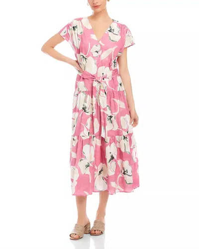 Fifteen Twenty Kristine Tiered Front Slit Midi Dress In Pink Floral