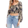 Fifteen Twenty Lantern Sleeve Crop Top In Print In Multi