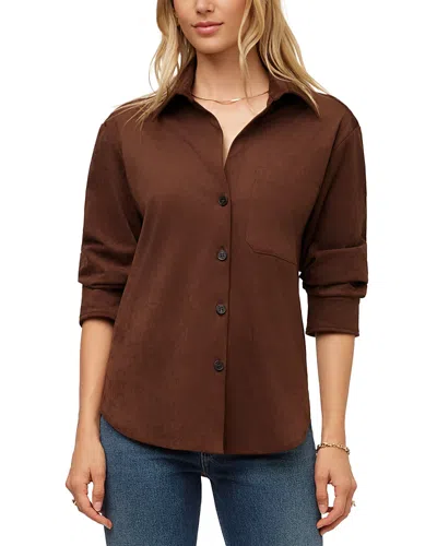 Fifteen Twenty Leighton Faux Suede Ruched Sleeve Shirt In Brown