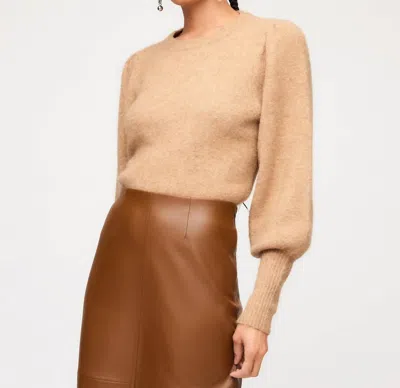 Fifteen Twenty Lia Shirred Sleeve Sweater In Almond In Brown