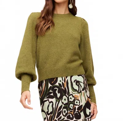 Fifteen Twenty Lia Shirred Sleeve Sweater In Olive Oil In Green