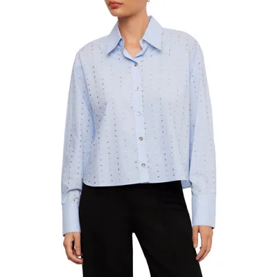 Fifteen Twenty Lisa Embellished Cotton Button Up Shirt In Blue