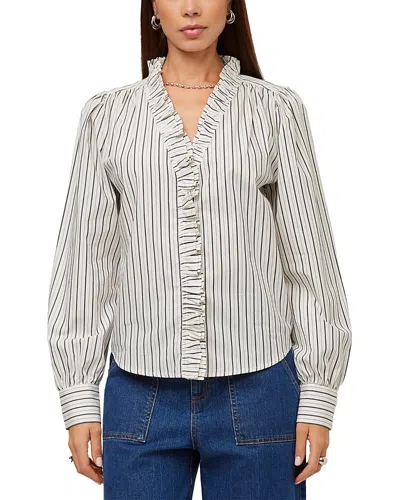 Fifteen Twenty Lizzy Cotton Stripe Ruffled Top In Gray