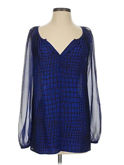 Pre-owned Fifteen Twenty Long Sleeve Silk Top Blue Plunge Neckline Tops